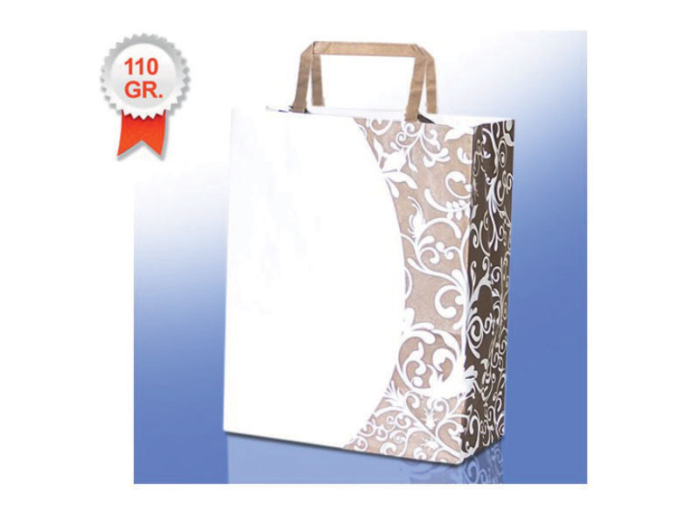 buste carta personalizzate kraft bianco fantasia eco art con manico piatto